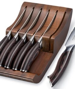 HOSHANHO 12cm Gezahnte Steakmesserset mit Messerblock für Professionelle Küchenhelfer bei Grillen und Kochen | HOSHANHO