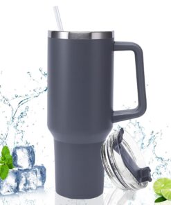 Doppellayer Edelstahl Vakuum Isolierbecher 40oz 1200ml Autobecher mit Griff und Strohhalm Für Kalte und Heiße Getränke (