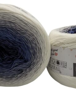 YarnArt Rosegarden Bobbel Wolle 500g Weiss-Blau Farbverlauf 100 Baumwolle Strickmaterial Bobble Wolle (weiss blau 306)