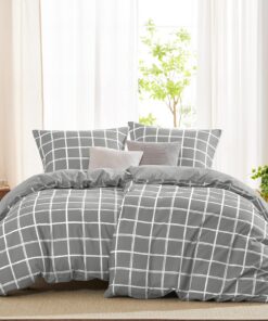 WAVVE Bettwäsche Grau Karomuster 135x200 4teilig ÖKO-TEX Wendebettwäsche Bedding Mit Reißverschluss