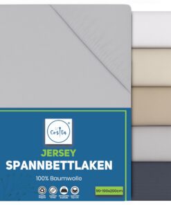 Cozita Basics Spannbettlaken 90x200cm - 100% Baumwoll Jersey, Öko-Tex Zertifiziert, bis 25 cm Matratzenhöhe – Silber
