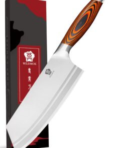 WILDMOK Nakiri Messer - Professionellesasiatisches Hackmesser 20 cm mit Deutschem Stahlfleischmesser und Pakka Holzgriff