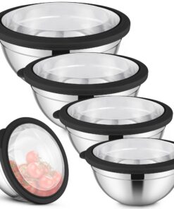 Herogo Rührschüssel 5er Set - Edelstahl - Backen & Servieren - Stapelbar & Spülmaschinenfest - Schwarz - 4,5L/2,7L/1,5L/
