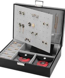 DesignSter Großes Schmuckkästchen für Damen und Mädchen mit 8 kleinen Taschen Schwarz