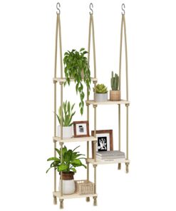Bamworld Holz Pflanzenhänger Indoor für Wohnung und Office Boho Dekor | Bamworld Fenster Pflanzenregale Hängeregale Liv