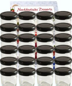 hocz Sturzgläser 20er Set 37ml Mini Rundgläser Schwarz Schraubdeckel - Honig Marmelade Einmachgläser