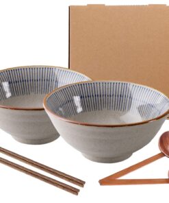 Japanischer Ramen Schüssel aus Keramik, 1100 ml Schalen für Pho und Ramen - Großer Suppenschüssel mit Essstäbchen und Pa