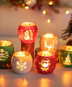 Glasseam Teelichtgläser Weihnachten 6er Set Rot Grün Weiß Kerzenhalter für Tischdeko Party