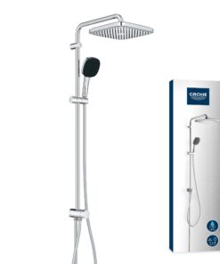 GROHE Vitalio 250 Wassersparendes Regenduschen ohne Armatur, eckig, 8l/min (chrom, 104cm Duschstange)