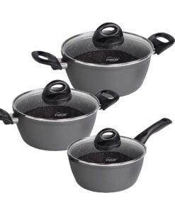 STONELINE Ceramic Keramik Topfset - Antihaft, PFAS-frei & Induktionsteil Kompatibel, für Küche und Barbeque, Grau, 6-Pie