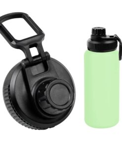 Auto-Flip-Deckel mit Haken für Weithalsflaschen 68/63mm Schwarz - Sportverschluss Trinkflasche Ersatz