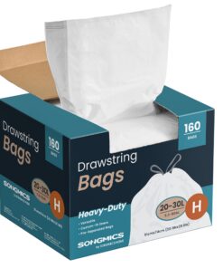 SONGMICS 30 L Müllbeutel, Zugband, 160 Stück, cremeweiß, hochbelastbar, Schnellzugriffsbox KRB031A04
