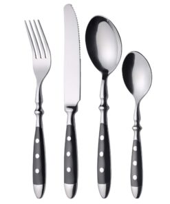 GRÄWE Rustikal Edelstahl Besteckset für 6 Personen - Tafelbesteck Set 24-teilig, Geschmiedet mit Schwarzen Griffen