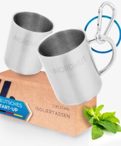NORDMUT® Edelstahl Thermobecher 2er Set | nachhaltige, doppelwandig isolierte Kaffeetasse | BPAfrei für Outdoor & Campin