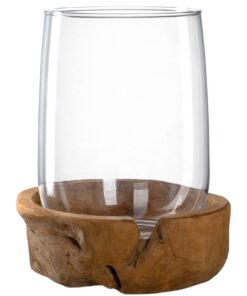 Leonardo Terra Windlicht mit Teakholz Sockel - eleganter Kerzenhalter für Einrichtungslaster | Leonardo Terra Windlicht