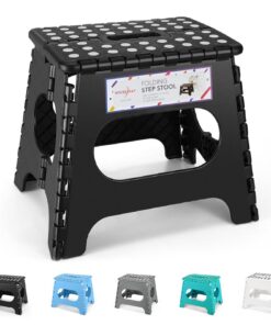 HOUSE DAY Klapphocker faltbar 27cm Schwarz 150kg – Stabiler Tritthocker mit Anti-Rutsch & Tragegriff für Küche Camping
