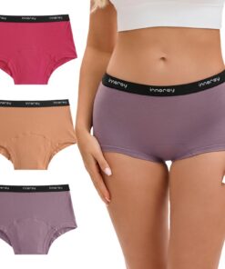 Damen INNERSY Periodenunterschwäsche Boxershorts Baumwolle Leichte Blutung 3 Pack