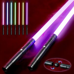 Lichtschwert Kinder Erwachsene Set | USB Wiederaufladbares Doppelschwert | Farbschwert 15_farben Soundeffekte | Metallgr