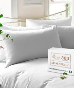 Pizuna Luxuriöser Soft-Satin Kissenbezug 40x80 cm 2er Pack Weiß 800 Fadenzahl OEKO-TEX