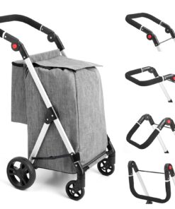 46L Klappbarer Einkaufstrolley mit Isolierter Kühltasche, Aluminium Leichtgewicht 4 Räder Grau