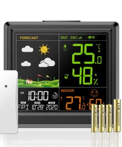 Wetterstation Funk mit Außensensor - Wettervorhersage Thermometer Hygrometer - LCD Farbdisplay mit Hintergrundbeleuchtun