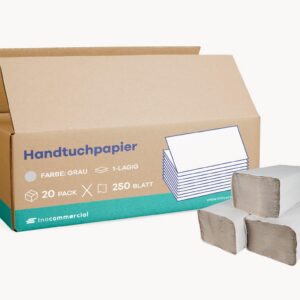 Inoverse Graue Falthandtücher 5000 Blatt, 25x23 cm, für Spender | Inoverse Graue Papiertücher 5000 Blatt, 25x23 cm, Ein