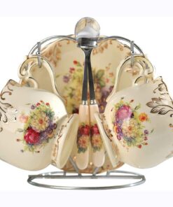 Vintage Gänseblümchen Keramik Teetassen und Untertassen-Set für Einladungen | Elfenbeinfarbene Keramik Teetassen mit Go