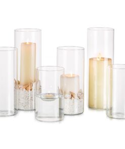 Glasseam Glaszylinder Kerzenständer 6er Set, Modern für Hochzeit Tischdeko & Wohnzimmer Pampasgras Vase
