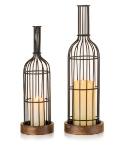 Staymoment Kerzenständer Schwarz Laterne Deko: 2er Set Vintage für Wohnzimmer & Balkon, H 35/42 cm Windlicht Metall