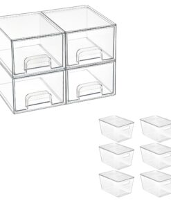 Vtopmart Kleine Schubladen Organizer 4er Set mit 6 Aufbewahrungsboxen – Perfekt für Schminkzeug & Büroordnung