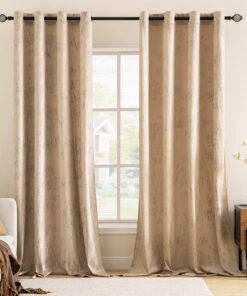 MIULEE Gardinen Funkeln Vorhänge für Schlafzimmer und Wohnzimmer mit Ösen und Thermogardine 2er Set 140 x 245 cm Beige