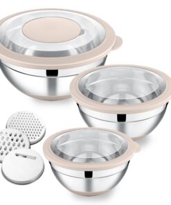 Herogo Salatschüssel 3er-Set, Edelstahl-Mixschüssel, ideal für Küche & Essenszubereitung, Edelstahl-Mixschüssel mit Luft