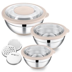 Herogo Salatschüssel 3er-Set, Edelstahl-Mixschüssel, ideal für Küche & Essenszubereitung, Edelstahl-Mixschüssel mit Luft