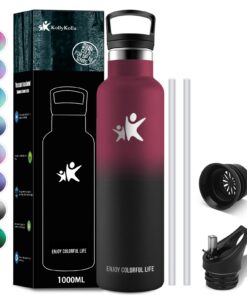 KollyKolla Thermosflasche 1L Kohlensäure Geeignet Edelstahl mit Strohhalm BPA-frei Auslaufsicher für Fitness Outdoor Spo