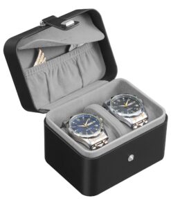 SONGMICS Uhrenbox JWB029GD01 - Geschenkidee mit 2 Fächern und Stauraum, Schwarz und Taubengrau
