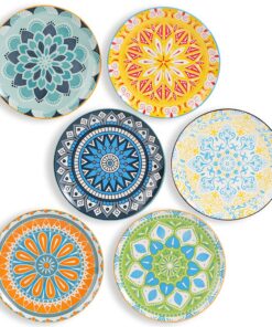 AHX Porzellan Teller Set 6er Bunt 20.3 cm - Dessert Frühstück Kuchen Salatteller