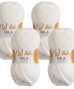 Wollidu Mila Garn zum Häkeln 100% Polyacryl Weiß OEKO-TEX Stuttgart | Wollidu Mila Garn zum Stricken 4 x 50g/133m Weiß
