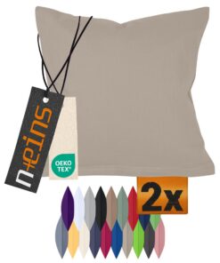 Nプラス Eins Doppelpack Baumwoll-Kissenbezüge - Moderne Wohndekoration in schlichtem Design 317.361, 80 x 80 cm, beige OEKO