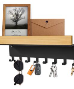 Schlüsselbrett Holz Schwarz mit 8 Haken – Modern Wand Schlüsselhalter für Flur Eingang