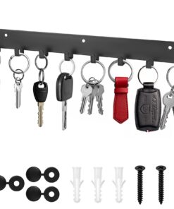 1 x Schwarz Schlüsselbrett mit 8 Haken für Küche, Schlafzimmer und Wohnzimmer - Schlüssel-Organizerwandhalter