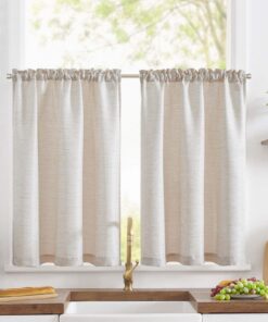 TOPICK Scheibengardine Leinenoptik Bistrogardine für Wohnzimmer Vorhänge Beige OEKO-TEX STANDARD 100