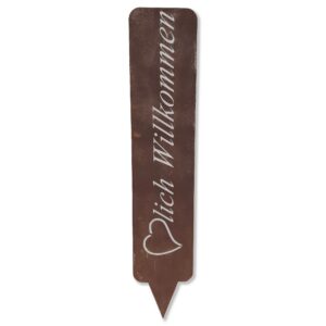 ARTTEC Herzlich Willkommen Schild - Gartenschild Metall - für Garten, Balkon & Terasse - hochwertig - Made in Germany