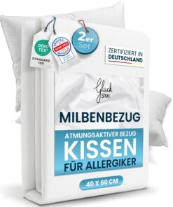 Glückstoff® Premium Milbenbezug Kissen 40x60 für Allergiker - OEKO-TEX - Milbenschutz - Zertifiziert in Deutschland
