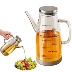 Olivenöl Flasche 1000 ml, Borosilikatglas Ölspender mit Griff | Essig Öl Flaschen mit Messskala 1000 ml, tropffrei Ausg