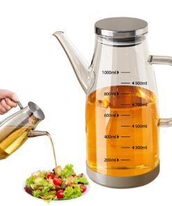 Olivenöl Flasche 1000 ml, Borosilikatglas Ölspender mit Griff | Essig Öl Flaschen mit Messskala 1000 ml, tropffrei Ausg