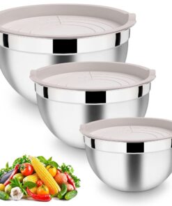 HaWare Rührschüssel Edelstahl 3er Set Khaki - Backen/Kochen/Zubereitung, Luftdicht & Spülmaschinenfest, 4,5L / 2,7L / 1,