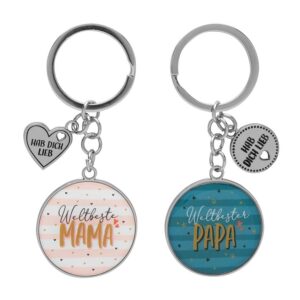 GRUSS & CO Paar-Schlüsselanhänger "Mama" & "Papa" | Anhänger-Set, 8,5 cm, Geschenk für Paare | Trendiges Paar-Schlüssela