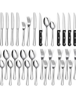 TAN REN Edelstahl Besteck Set für 6 Personen mit Steakmesser - Elegantes 36-teiliges Besteck für Haus/Küche/Restaurant -