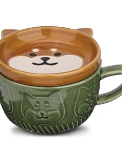 Niedliche Keramik Hund Kaffeebecher mit Deckel für Hundeliebhaber,Lustige Neuheit Hund Frühstück Tassen 300ML als Weihna