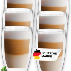 LAPRESO® Doppelwandige Latte Macchiato Gläser für Cappuccino und Tee - Modernes Design - 6er Set - 450ml | LAPRESO® Dop